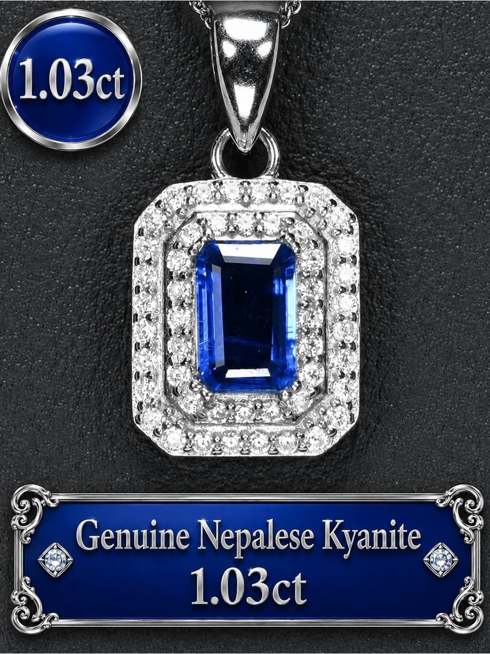 Nepalese Kyanite & white Topaz Sterling silver pendant necklace 1.03ct